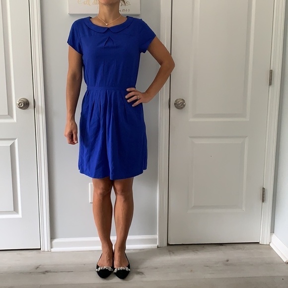 J Crew‎ Royal Blue Peter Pan Collar Dress pockets midi career or casual size 0 - Picture 7 of 10
